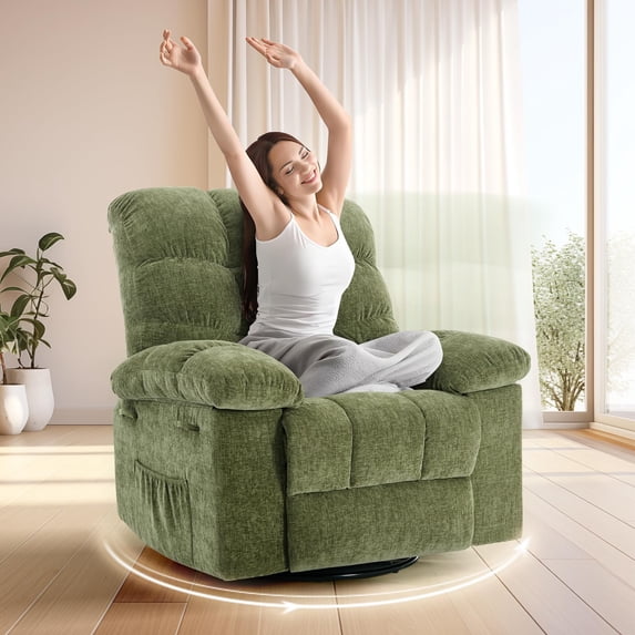 Danolapsi Rocking Recliner Chair,360° Swivel Rocker Chair for Small Spaces,Upholstered Fabric Glider Nursery Chair with Side Pockets for Living Room,Q235 Steel Frame Lazy Boy Recliner Single Sofa