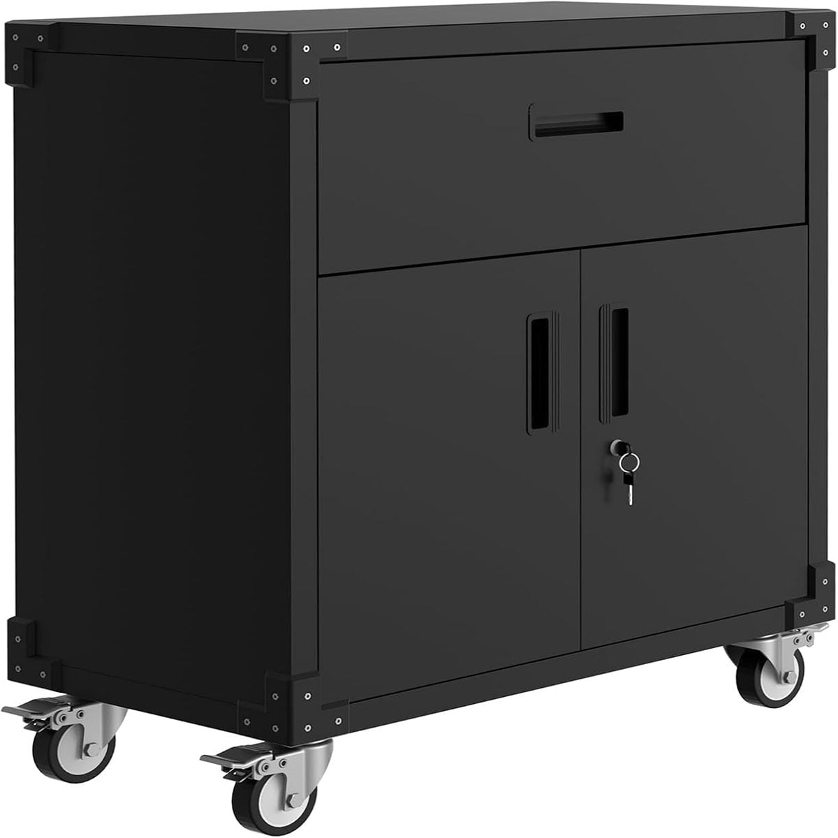 SUNCROWN Metal Storage Cabinet With Lock, Steel Cabinets With 2 Doors 4 Adjustable Shelves Lockable Steel Storage Home Office Garage Warehouse Black Color Black - View #9