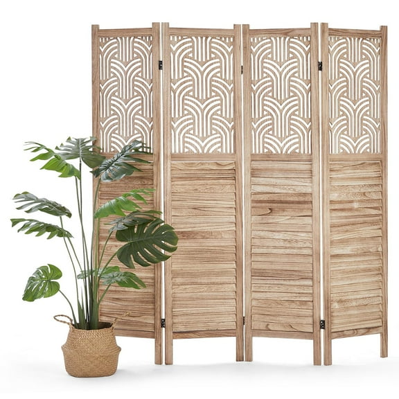 Danolapsi Room Divider, 4 Panels Folding Room Divider, Freestanding Wooden Carved Privacy Screens, Wall Room Dividers for Room Separation, Folding Privacy Screens for Home Office Restaurant Bedroom