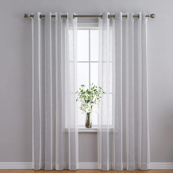 Danolapsi Sheer Curtains,Stripe Farmhouse Curtains Faux Linen Window Treatments Semi Curtain, Bathroom Curtain Window Grommet Voile Drapes for Living Room Bedroom ,2 Panels