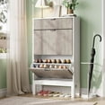 thumbnail image 1 of Danolapsi Shoe Storage Cabinet with 2 Flip Drawers & Large Drawer,Freestanding Shoe Cabinet Organizer with Drawer,Farmhouse Fluted Shoe Organizer with Metal Legs,Hidden Slim Narrow Shoe Rack, 1 of 9