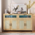 thumbnail image 1 of Danolapsi Sideboard Buffet Cabinet, 4 Rattan Doors 2 Drawers Accent Storage Cabinet, Console Table Coffee Bar w/Power Outlet & LED Light, Adjustable Shelves for Dining Living Room, Hallway, 1 of 9