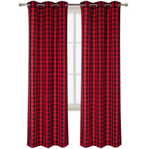 Danolapsi Small Plaid Curtains Long Style 100% Polyester Fabric Blackout Thermal Insulated Window Curtain Vintage Country Curtain For Bathroom Basement Dining Room