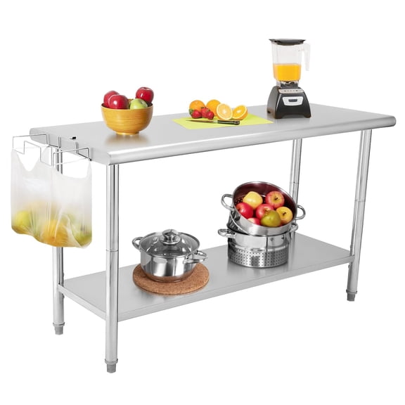 Danolapsi Stainless Steel Table 60" x 24",Kitchen Prep Table,NSF Stainless Steel Metal with Backsplash,Adjustable Undershelf,5 Hooks,Heavy Duty Workbench Workstation Work Table for Restaurant and Home