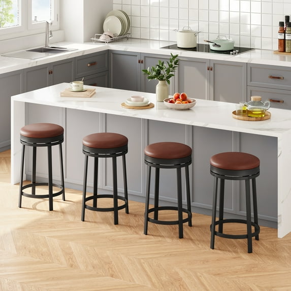 Danolapsi Swivel Bar Stools,24 inch Modern Counter Height Barstools with PU Leather Upholstered,Metal Frame & Footrest,Backless Counter Stools Round Bar Stools for Kitchen Island