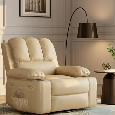 Danolapsi Swivel Recliner Chair, 22" Seat Rocking Chair with Massage, Pu Leather Electric Reclining Chair for Adults, Ergonomic Lounge Chair with Cup Holders for Living Room, Nursery