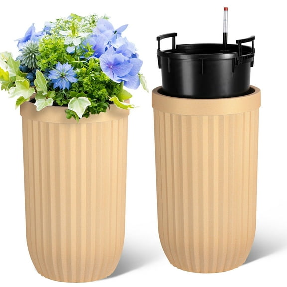 Danolapsi Tall Planters Set of 2, Outdoor Self Watering Pots with Water Level Monitor, Marble Finish Large Planters for Indoor Plants, Living Room, Home, Office, Patio, Porch, Garden