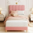 thumbnail image 1 of Danolapsi Twin Bed Frame,Boucle Upholstered Platform Bed with Wave Headboard for Girls and Boys,Low Profile Sturdy Platform Bed,Easy Assembly,Wooden Slats Support,No Box Spring Needed, 1 of 4