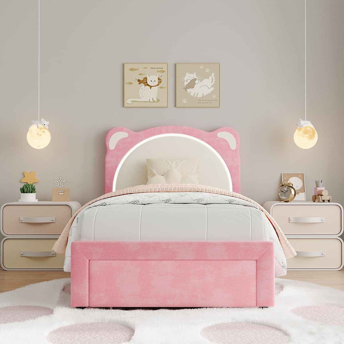 Danolapsi Twin Size Bed Frame, Upholstered Platform Bed Frame with Adjustable Headboard & Led Light, Wooden Slats Support, No Box Spring Needed