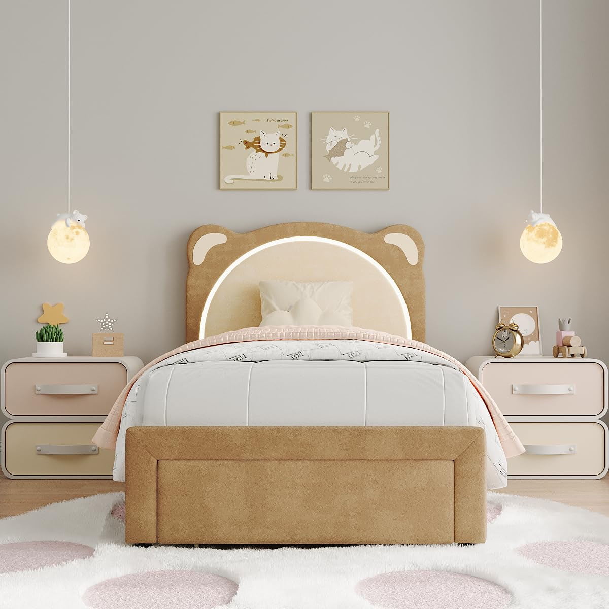 Danolapsi Twin Size Bed Frame, Upholstered Platform Bed Frame with Adjustable Headboard & Led Light, Wooden Slats Support, No Box Spring Needed