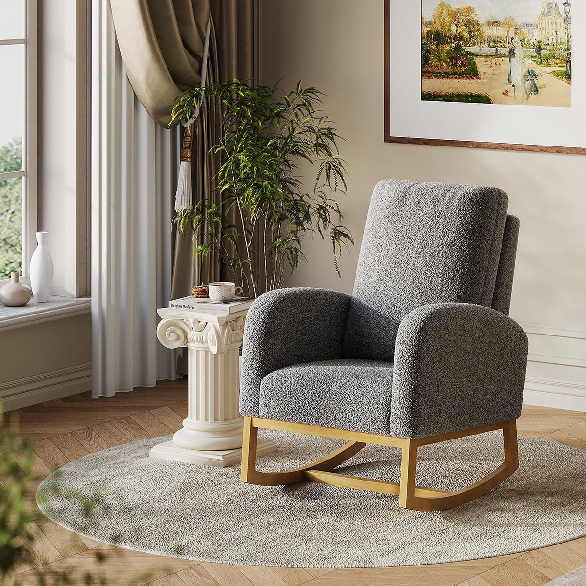 Danolapsi Upholstered Rocking Chair Nursery Accent Chair with Wood Legs ...