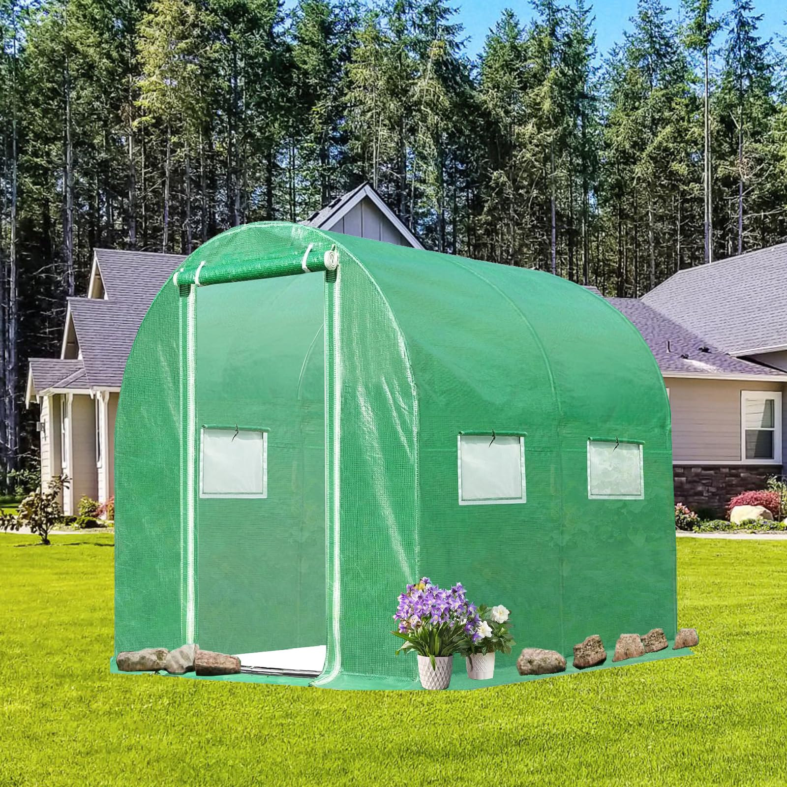 Danolapsi Walk-in Green House,Tunnel Green Houses Outdoor Portable Plant Gardening Upgraded Galvanized Steel Frame Zipper Doors