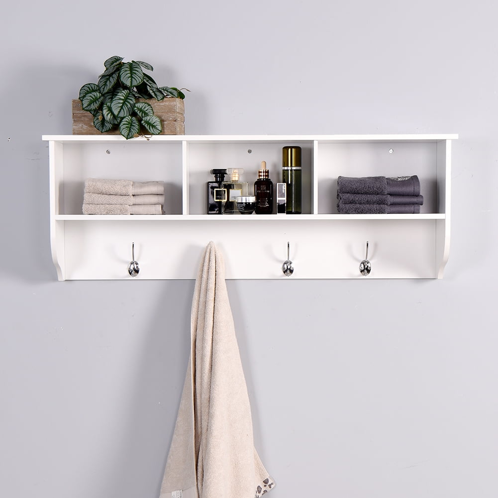 Danolapsi Wall Mounted Shelf with Coat Hooks,WallMounted Coat Hooks with Storage Shelf & 4 Dual
