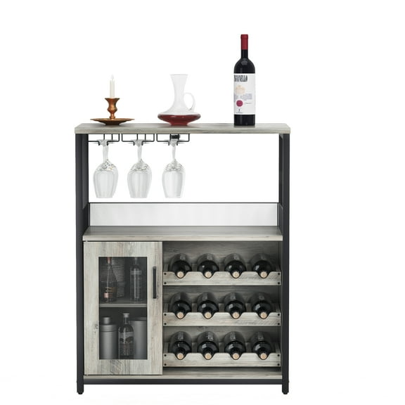 Danolapsi Wine Bar Cabinet with Glass Holder, Gray