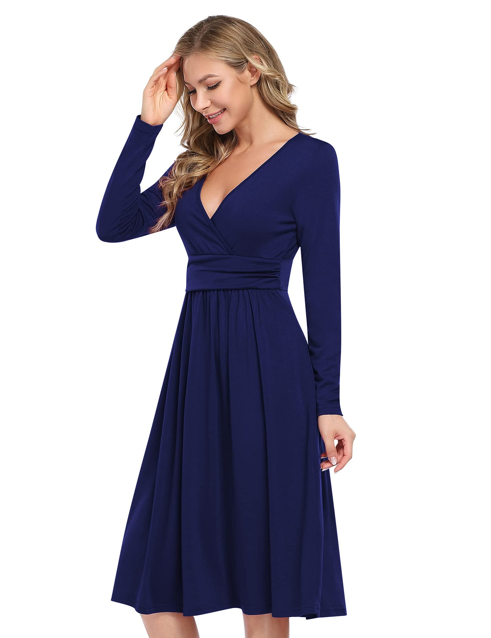 Women’s Wrap Front Midi Dress with V Neck