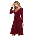 thumbnail image 1 of Danolapsi Women's Casual Wrap V Neck Midi Dress Long Sleeve Smocked Waist Tiered A Line Pleated Flowy Long Dress, 1 of 9