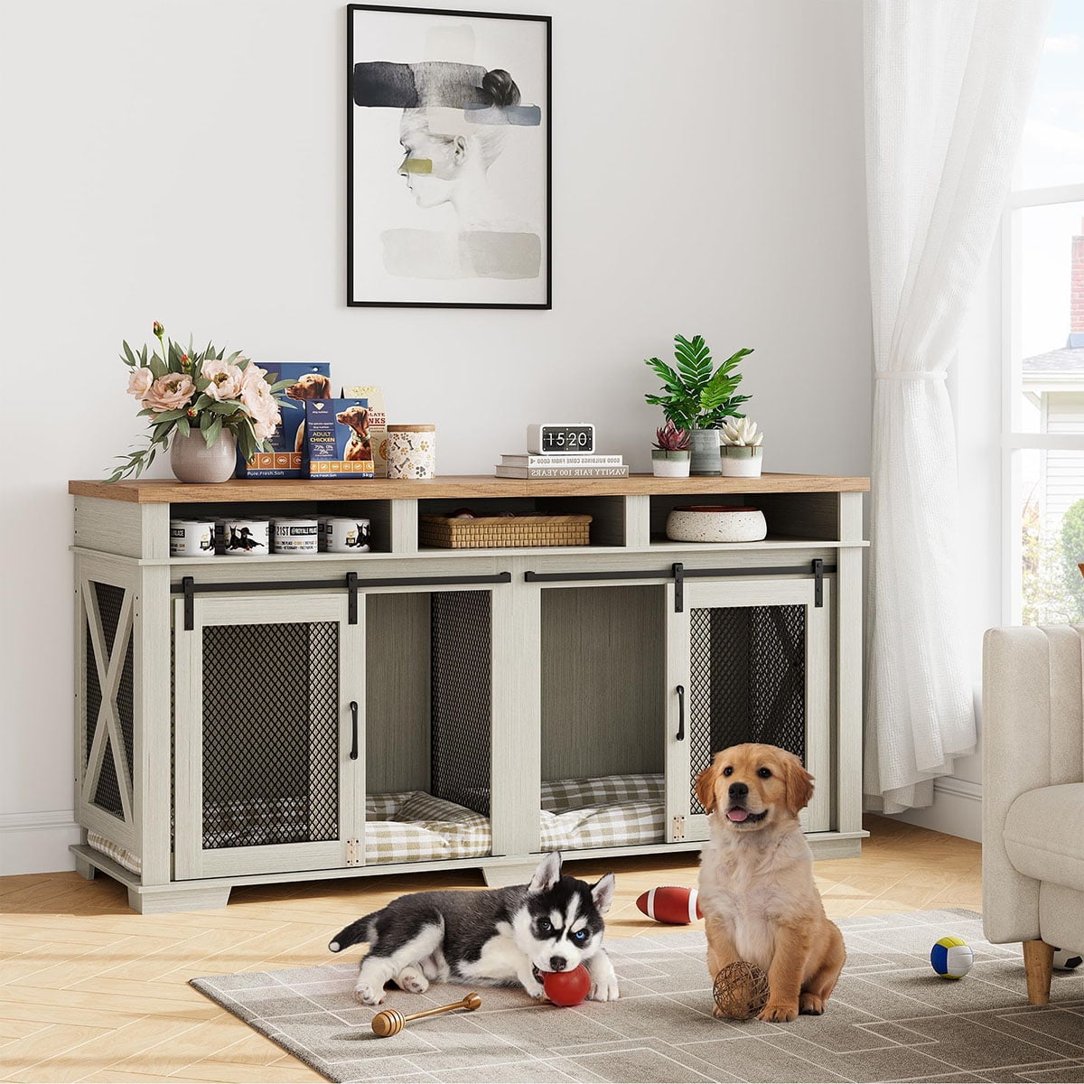 View of Danolapsi Wooden Double Dog Crates Kennel Cage,71