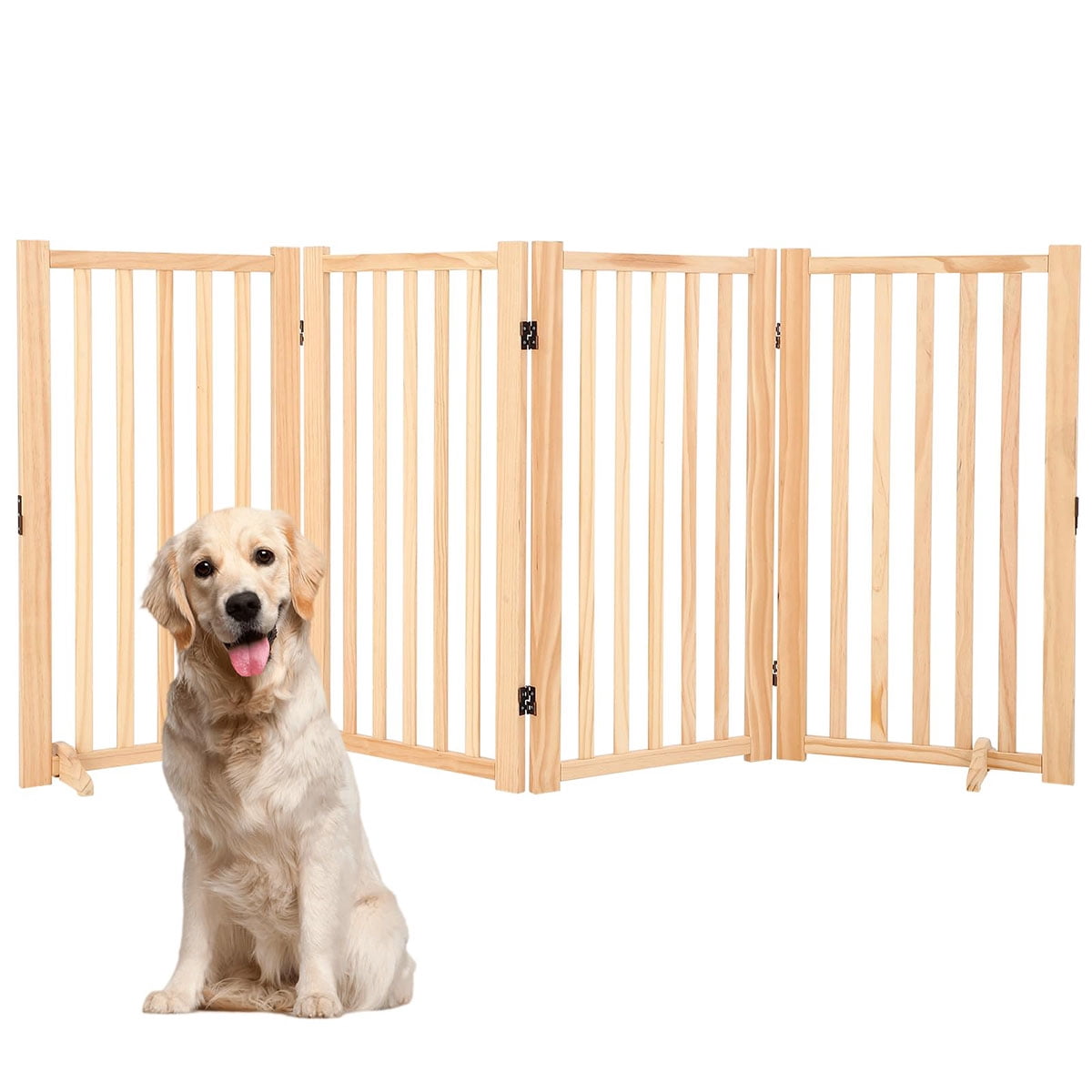 Danolapsi Wooden Freestanding Dog Gate,Collapsible Indoor Pet Fence for Doorways, Stairs & Hallways,No Paint Natural Wood, Step-Over Fence