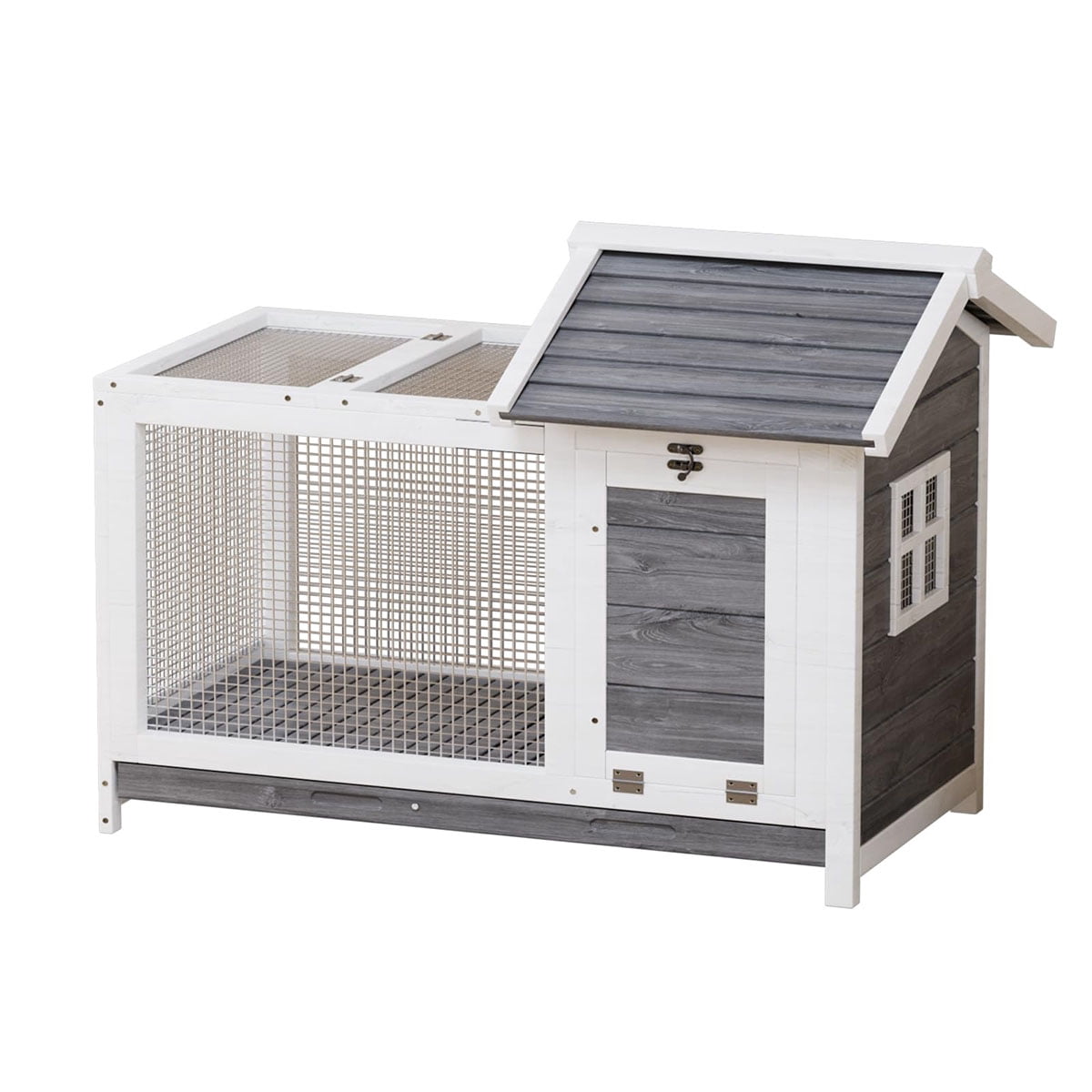 Danolapsi Wooden Rabbit Hutch Indoor & Outdoor, Rabbit Cage Pet House, Weatherproof Bunny Cage with Metal Frame Ramp, Removable Wire Netting for Rabbit, Guinea Pig, Chick, Coop, Duck