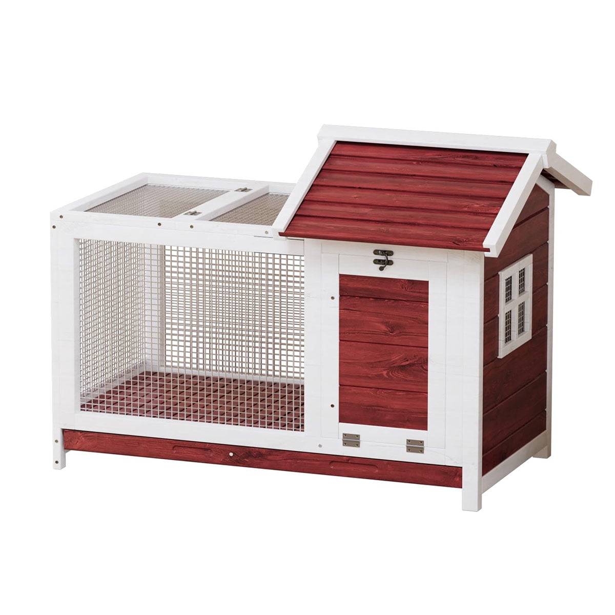 Danolapsi Wooden Rabbit Hutch Indoor & Outdoor, Rabbit Cage Pet House, Weatherproof Bunny Cage with Metal Frame Ramp, Removable Wire Netting for Rabbit, Guinea Pig, Chick, Coop, Duck