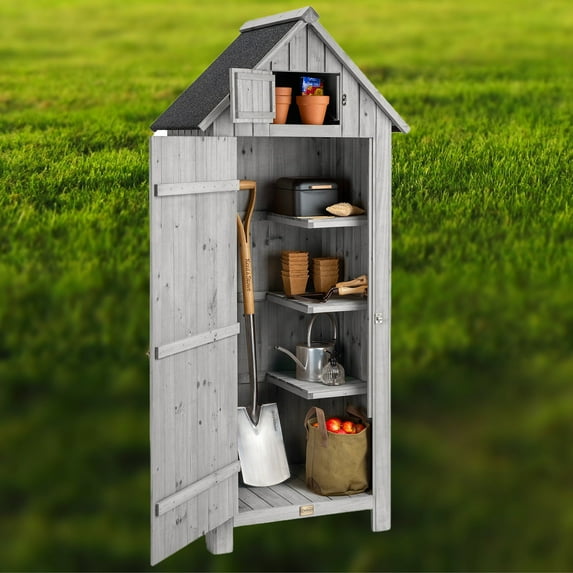 Danolapsi Wooden Storage Shed,Outdoor Storage Cabinet with 3 Shelves and Pitched Galvanized Sheet Roof,Lockable Garden Shed,Outside Wooden Tool Shed for Backyard,Garden,Patio Lawn