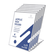 Danoni Clear Acrylic Sign Holder, Document Brochure Display with Vertical Slant - 6 Pack 8.5x11 inches