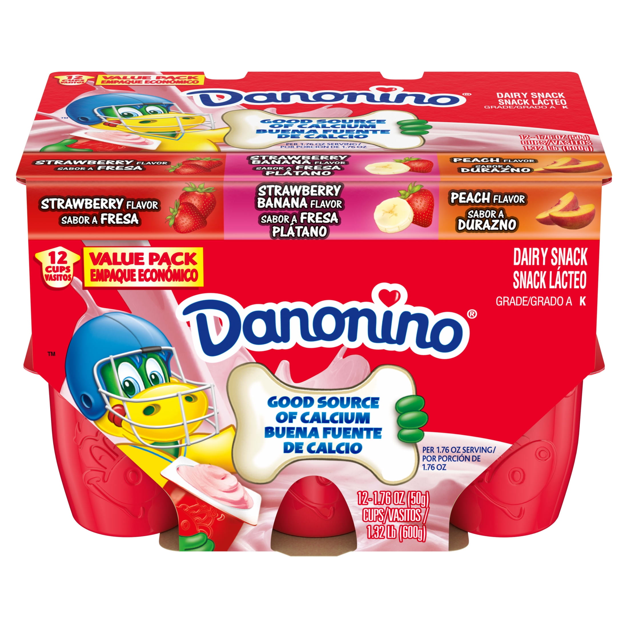 Danonino Variety Pack Strawberry, Strawberry Banana, Peach Yogurt, 1.76 Oz, 12 count