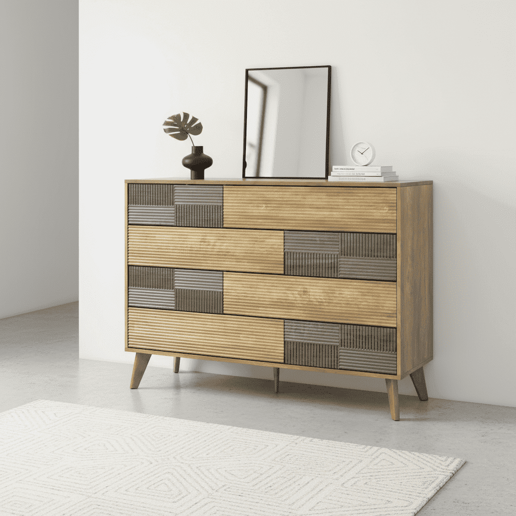 Danpinera Home 8 Drawer Dresser for Bedroom, 34" Tall Large Wood Chest of Drawers & TV Stand, Modern Fluted Panel Storage Organizer, Dark Wood
