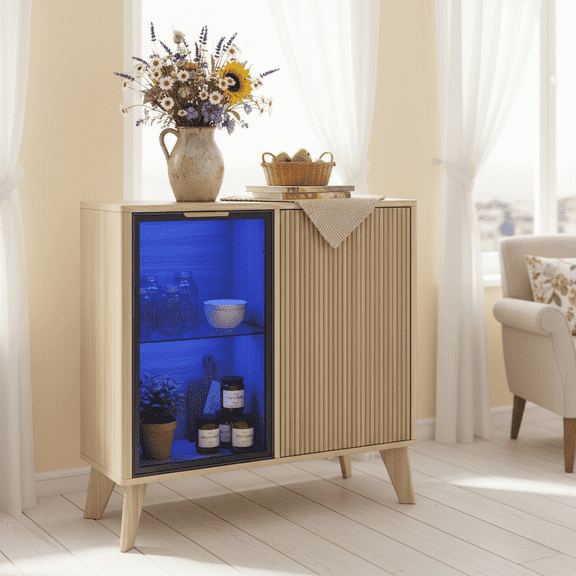 Danpinera Home 31.5" Fluted Buffet Cabinet with Glass Door and 1 Adjustable Shelf