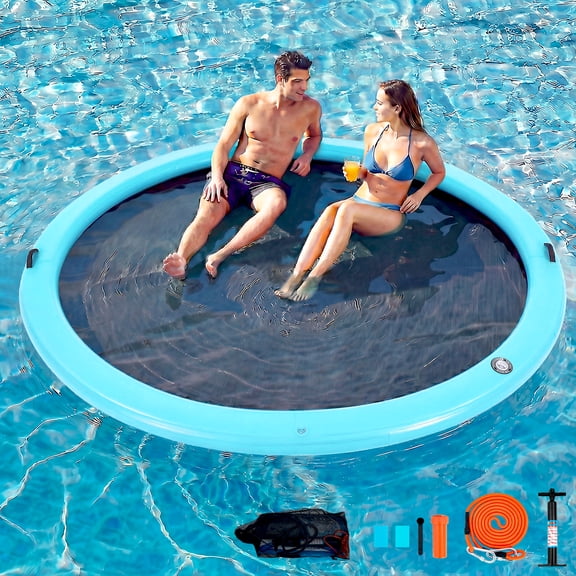 Danrelax 10FT Sunchill Round Inflatable Float Ring for Adults, Heavy Duty Hammock Pool Lounger with Pump, for Lake, Ocean & Pool