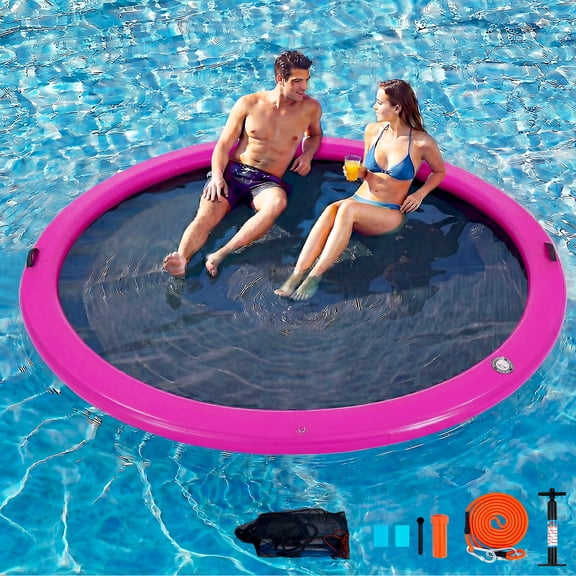 Danrelax 10FT Sunchill Round Inflatable Float Ring for Adults, Heavy Duty Hammock Pool Lounger with Pump, for Lake, Ocean & Pool