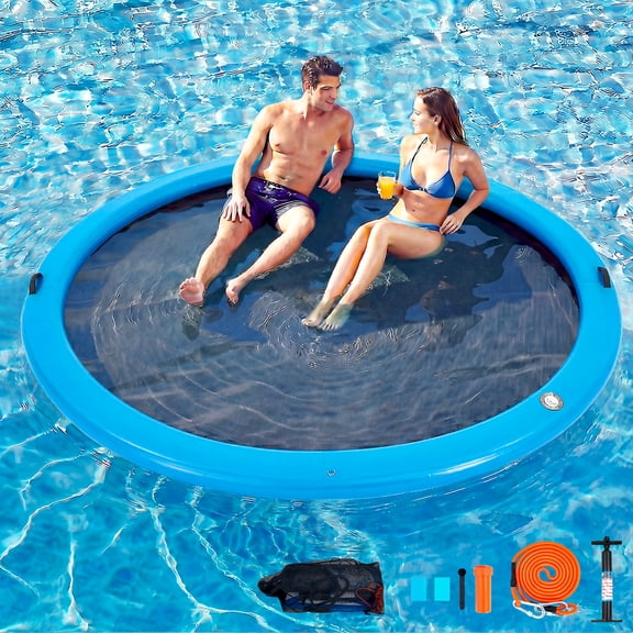 Danrelax 10FT Sunchill Round Inflatable Float Ring for Adults, Heavy Duty Hammock Pool Lounger with Pump, for Lake, Ocean & Pool