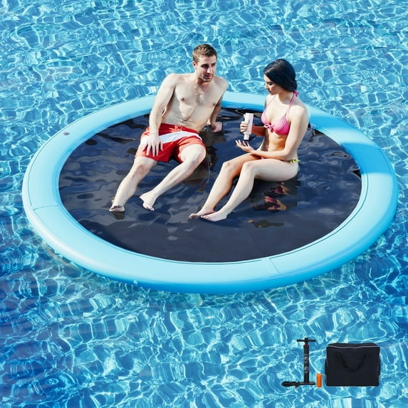 Danrelax 10FT Sunchill Round Inflatable Float Ring for Adults, Heavy Duty Hammock Pool Lounger with Pump, for Lake, Ocean & Pool