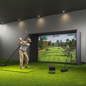 Danrelax 10 x 8 FT Golf Simulator Enclosure Net with HD Impact Screen, Heavy Duty Steel Frame, Side Shank Protection Nets, Sandbags, Indoor Garage Golf Hitting Net for Real Golf Balls
