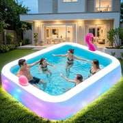 Danrelax 119" x 86" x 21" Inflatable LED Pool with 3 Modes, Electric Pump, Family Blow-Up Swimming Pool for Backyard, Adults and Kids