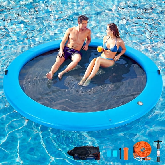 Danrelax 12FT Round Inflatable Float Ring for Adults, Heavy Duty Hammock Pool Lounger with Pump, for Lake, Ocean & Pool
