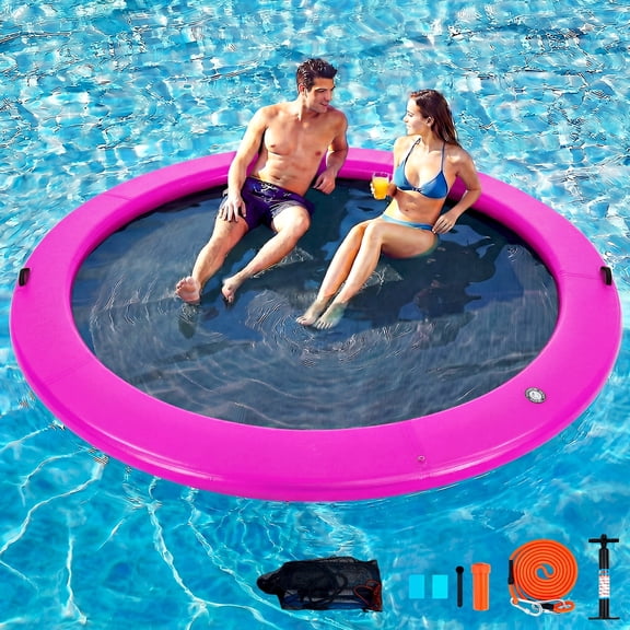 Danrelax 12FT Round Inflatable Float Ring for Adults, Heavy Duty Hammock Pool Lounger with Pump, for Lake, Ocean & Pool