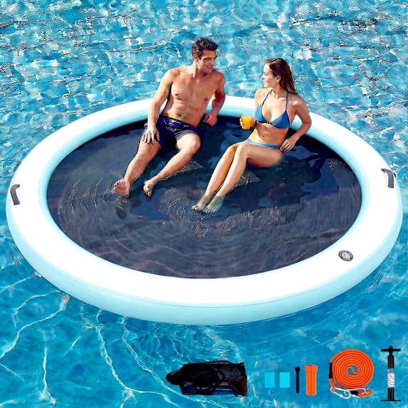 Danrelax 12FT Round Inflatable Float Ring for Adults, Heavy Duty Hammock Pool Lounger with Pump, for Lake, Ocean & Pool