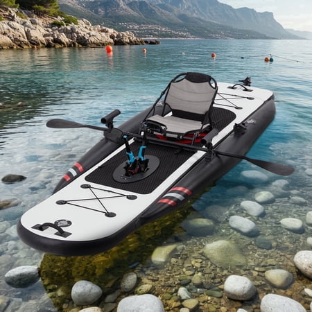 Danrelax 12ft Inflatable Kayak with Pedal System, Lightweight & Portable with Aluminum Seat, Rudder System, and Accessories Included, Black