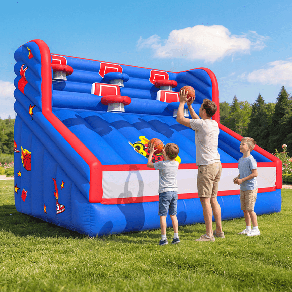 Danrelax 13x10x10FT Inflatable Basketball Shooting Game, Easy Setup w/ 5 Hoops, 680W Air Blower, Stakes, Carry Bag, 840D Oxford Cloth, Indoor/Outdoor Party Inflatables for Backyard, School Events
