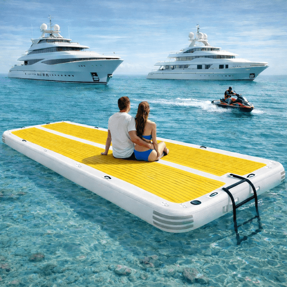 Danrelax 15' x 6.5' Inflatable Floating Dock Platform with 5mm EVA Non-Slip Mat, Quick Inflate/Deflate, for Lakes, Pools & Ocean Use