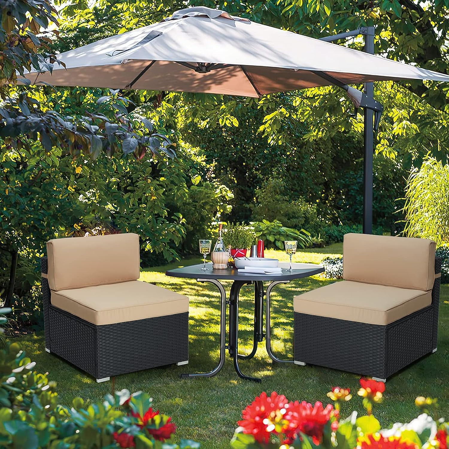 Danrelax 2 Piece Patio Furniture Rattan Wicker Couch with Cushions Outdoor Conversation Sofa