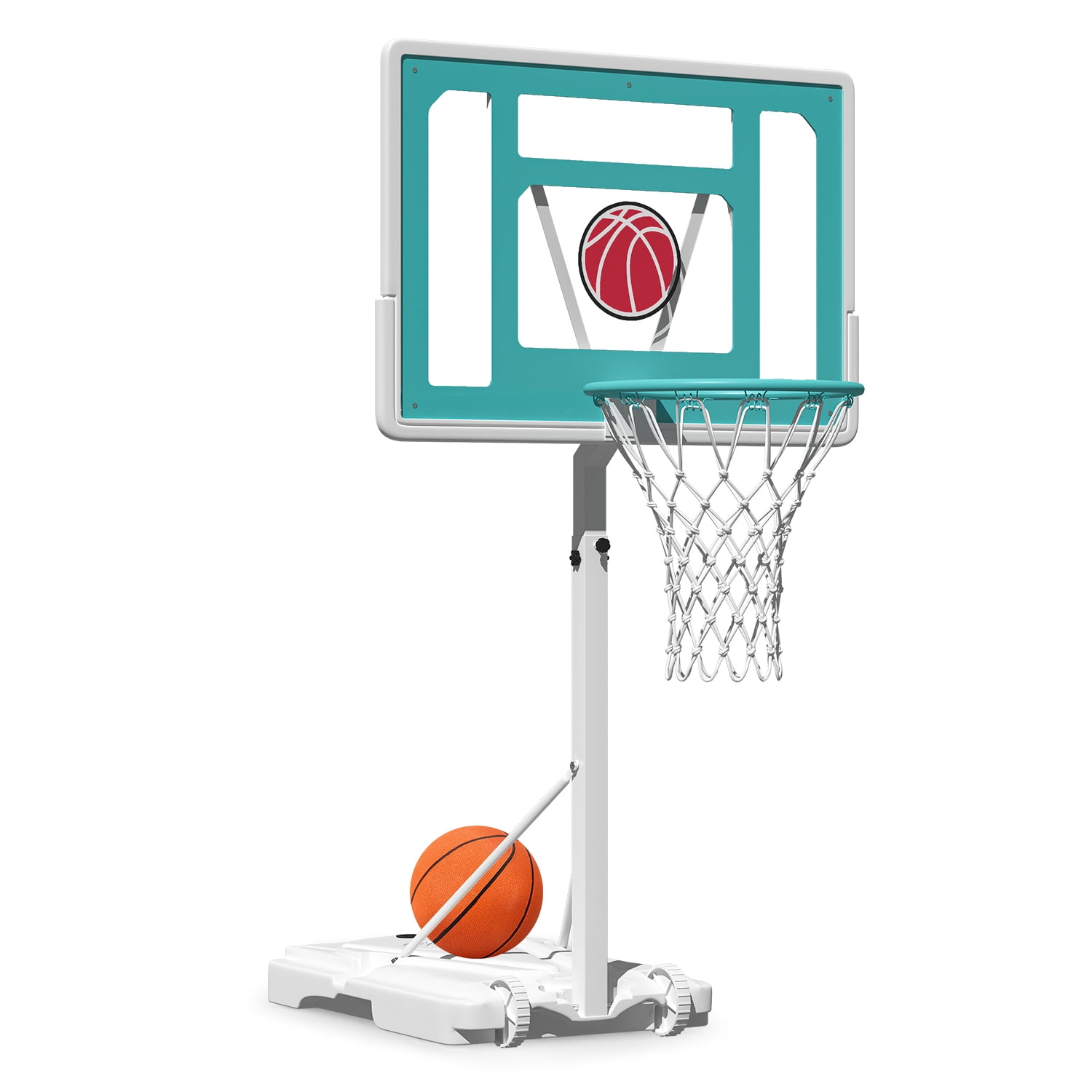 Danrelax 3.1-4.1FT Adjustable Pool Basketball Hoop, 32"x23" Backboard, Portable, White+Blue