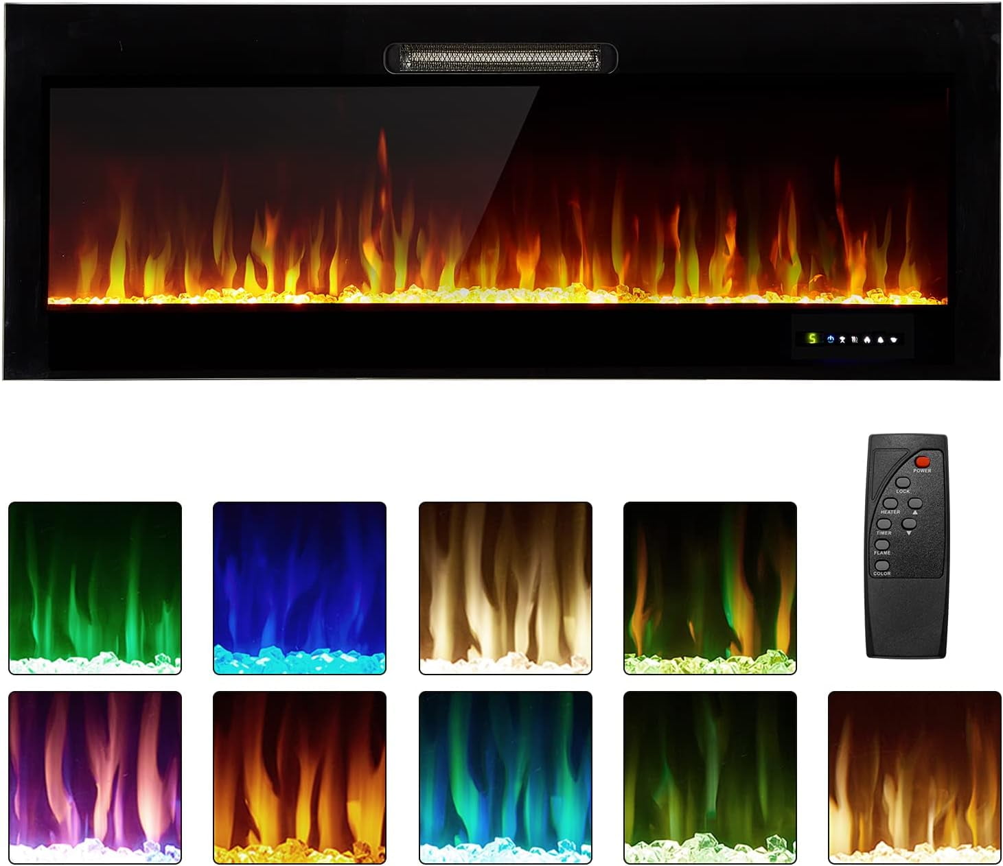 Danrelax 50'' Recessed Mounted Electric Fireplace Insert, Remote