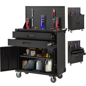 Danrelax 52" Mobile Workbench with Pegboard, 2 Drawers, Lockable Cabinet, Heavy-Duty Steel, 220 lb Capacity, 4 Locking Wheels