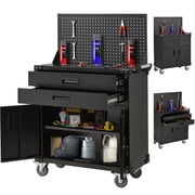 Danrelax 52 Mobile Workbench with Pegboard, 2 Drawers, Lockable Cabinet, Heavy-Duty Steel, 220 lb Capacity, 4 Locking Wheels