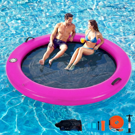 Danrelax 6FT Sunchill Round Inflatable Float Ring for Adults, Heavy Duty Hammock Pool Lounger with Pump, for Lake, Ocean & Pool