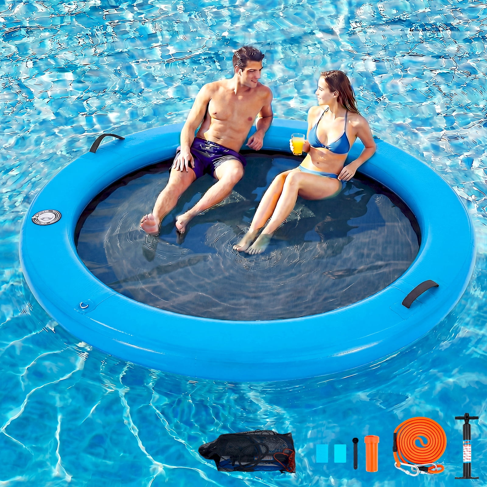 Danrelax 6FT Sunchill Round Inflatable Float Ring for Adults, Heavy Duty Hammock Pool Lounger with Pump, for Lake, Ocean & Pool
