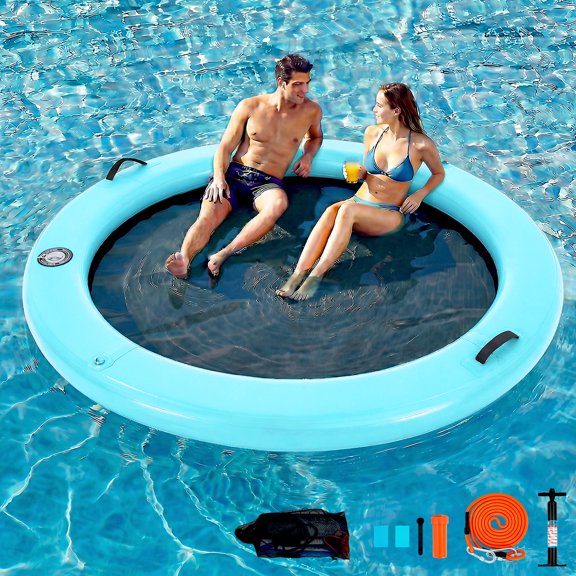 Danrelax 6FT Sunchill Round Inflatable Float Ring for Adults, Heavy Duty Hammock Pool Lounger with Pump, for Lake, Ocean & Pool