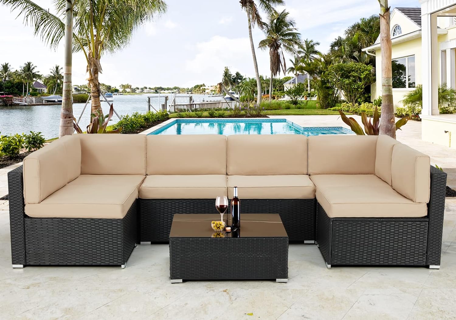 Mainstays Sandhill 7Piece Outdoor Patio Sofa Sectional Set, Beige